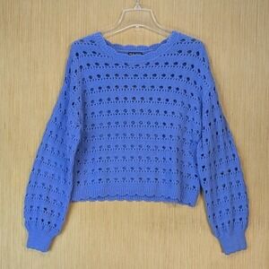 Major Crochet Knit Sweater Women's Medium Bright Periwinkle Retro Cottage Boho